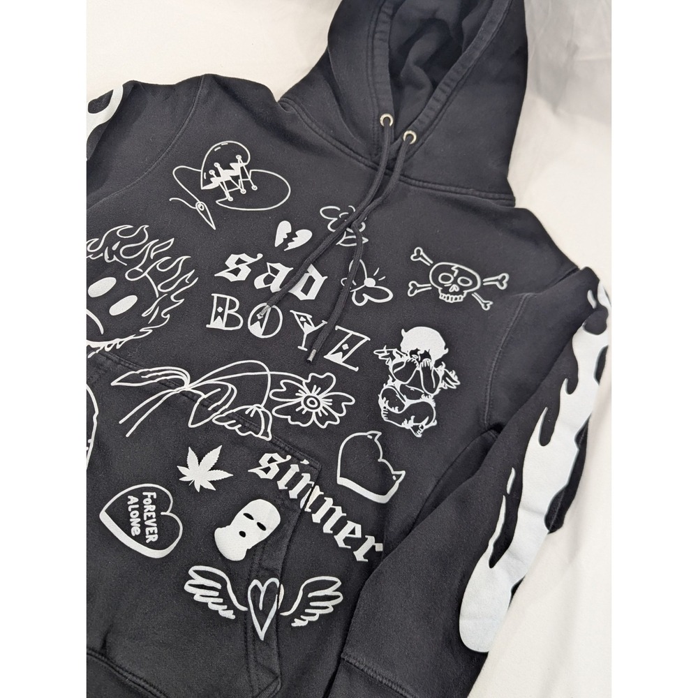 Sad‎ Boyz Hoodie Black Graphic – SB Star Logo Lightning Sleeve Men's Small